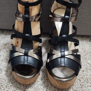 Jimmy Choo Black and Gold Platform Sandals
